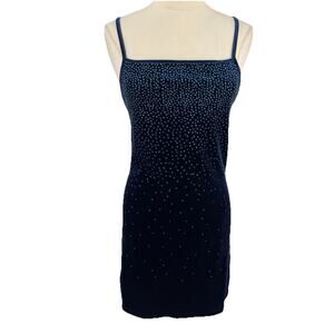 Vtg 90s Blue Velvet Slip Dress Women’s Glitter Spaghetti Strap Whimsigoth Size M